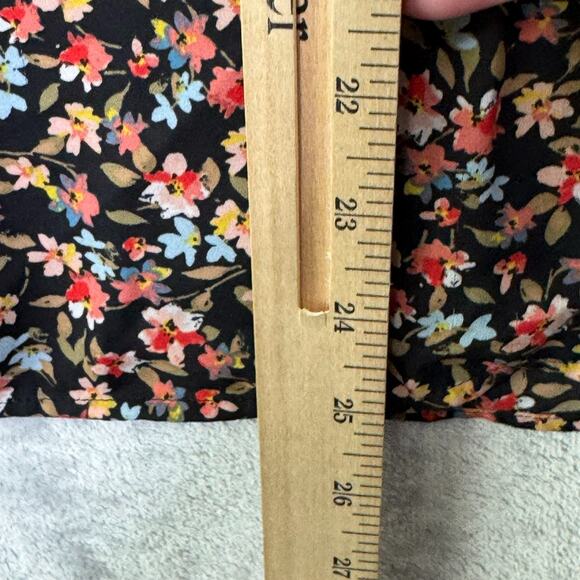 Loft Top Womens Large Black Ditsy Flower Print V Neck Long Balloon Sleeve Fall - Picture 12 of 12